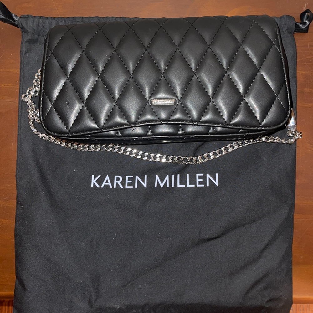 KAREN MILLEN BLACK QUILTED LEATHER SHOULDER BAG LIKE NEW